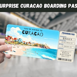 Curacao Trip Surprise Geschenkticket - Sie gehen nach CURACAO - Printable, Flug, Bordkarte, bearbeitbar, Sofort Download, Reisedruck