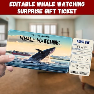 Whale Watching Surprise Geschenkkarte - Sie werden WHALE WATCHING - Printable, Pass, Editable, Instant Print Einladung