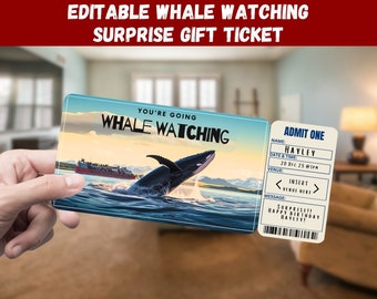 Whale Watching Surprise Gift Ticket: Editable Printable Pass