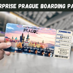 Prag, Tschechische Republik Reise Überraschungsgeschenk Ticket - Sie gehen nach PRAG - Printable, Flug, Bordkarte, bearbeitbar, Reisedruck