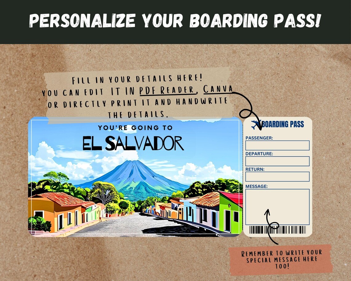 El Salvador Trip Boarding Pass: Surprise Vacation Gift (editable ...