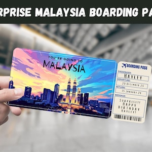 Malaysia Trip Surprise Gift Ticket - Sie gehen nach MALAYSIA - Printable, Flug, Bordkarte, bearbeitbar, Sofort-Download, Reisedruck