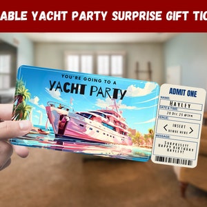 Yacht Party Surprise Gift Ticket - Sie gehen auf eine YACHT PARTY - Printable, Pass, Bearbeitbar, Sofort-Download, Reise-Printeinladung