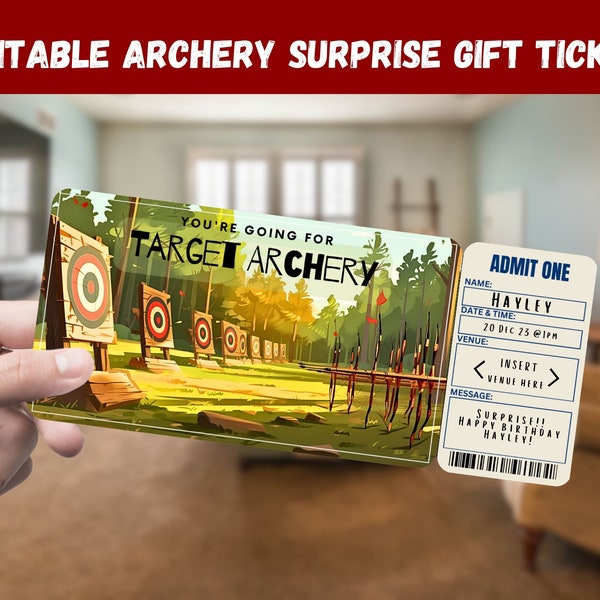 Target Archery Surprise Gift Ticket - You're Going for TARGET ARCHERY - Printable, Pass, Editable, Instant, Travel Print Invitation