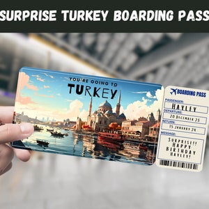 Billet cadeau voyage en Turquie - Vous allez en TURQUIE, vol, carte d'embarquement, modifiable, téléchargement immédiat, impression de voyage