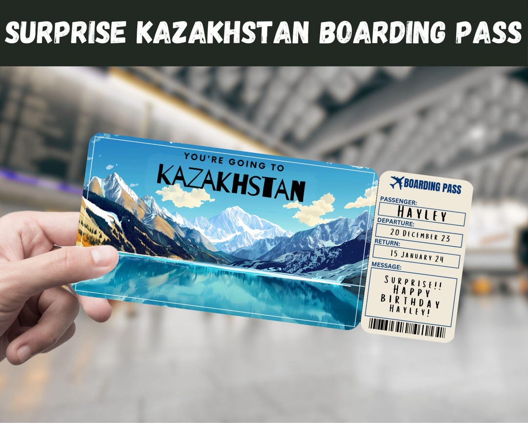 Kazakhstan Trip Surprise Gift Ticket: Editable Boarding Pass