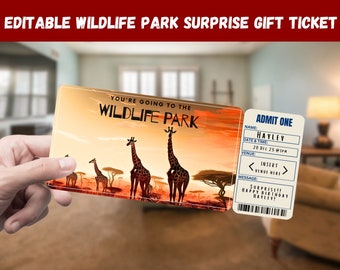 Wildlife Park Surprise Gift Ticket: Editable Travel Invitation (Digital Download)