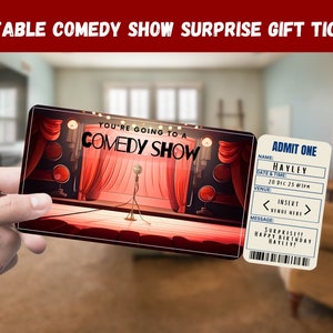 Comedy Show Surprise Gift Ticket - You&#39;re Going to a COMEDY SHOW - Printable, Pass, Editable, Instant Download, Travel Print Invitation