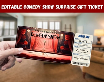 Comedy Show Surprise Gift Ticket: Editable Printable Pass (Digital Download)