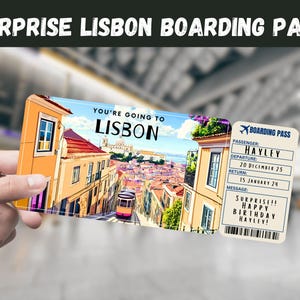 Lissabon, Portugal Reise Überraschungsgeschenk Ticket - Sie gehen nach LISBON, Flug, Bordkarte, bearbeitbar, Sofort Download, Reisedruck