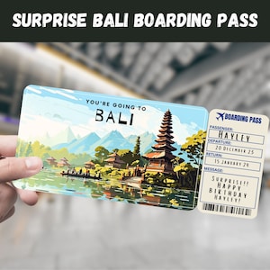 Billet cadeau voyage surprise à Bali, Indonésie - Vous allez à BALI - Imprimable, vol, carte d'embarquement, modifiable, instantané, impression de voyage