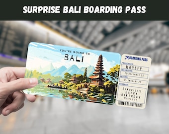 Bali, Indonesia Trip Surprise Gift Ticket - You&#39;re Going to BALI - Printable, Flight, Boarding Pass, Editable, Instant, Travel Print