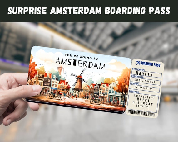 Amsterdam Surprise Trip Ticket: Editable Boarding Pass (Printable)