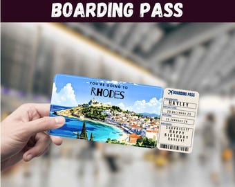 Rhodes Greece Boarding Pass, Surprise Trip Reveal, Travel Gift, Editable (Digital Download)