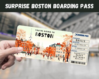 Boston MA USA Trip Surprise Gift Ticket - You're Going to Boston - Printable, Flight, Boarding Pass, Editable, Instant, Travel Print