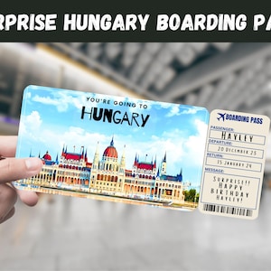 Hungary Trip Surprise Gift Ticket - You&#39;re Going to HUNGARY - Printable, Flight, Boarding Pass, Editable, Instant Download, Travel Print