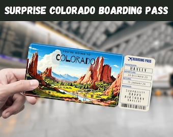 Colorado, USA Trip Surprise Gift Ticket - You're Going to COLORADO - Printable, Flight, Editable, Boarding Pass, Travel Print