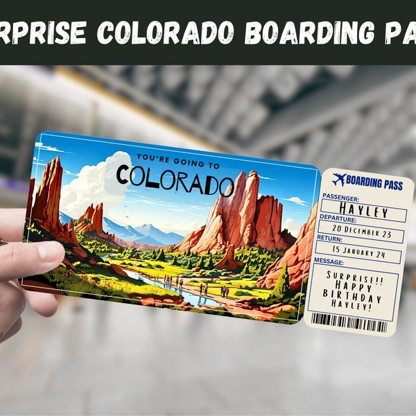Biglietto regalo a sorpresa per viaggio in Colorado, USA - Stai andando a COLORADO - Stampabile, Volo, Modificabile, Carta d'imbarco, Stampa di viaggio