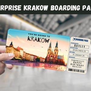 Billet cadeau voyage surprise à Cracovie, Pologne - Vous allez à CRACOVIE - imprimable, vol, carte d'embarquement, modifiable, instantané, impression de voyage