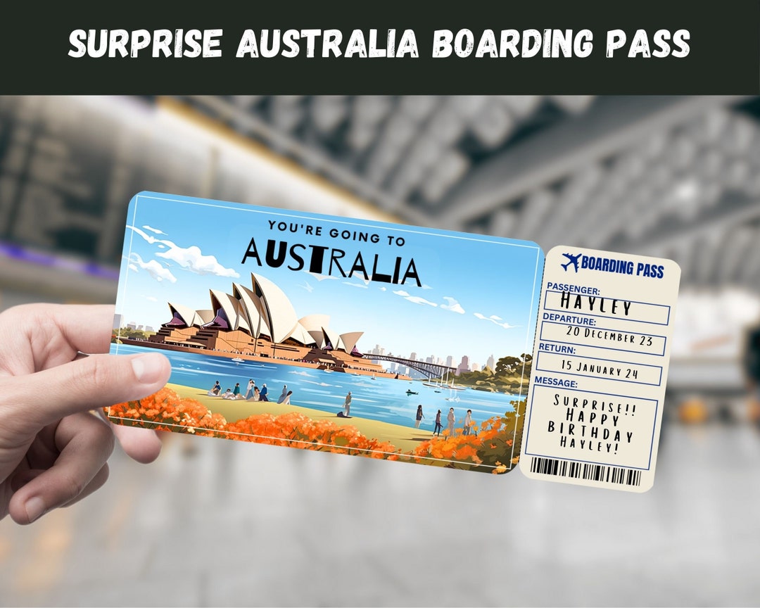 Australia Trip Surprise Ticket: Editable Boarding Pass (digital ...