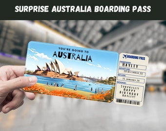 Australia Trip Surprise Ticket: Editable Boarding Pass (Digital Download)