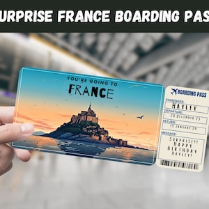 Billet cadeau surprise voyage en France - Vous allez en FRANCE - Imprimable, vol, carte d'embarquement, modifiable, impression de voyage