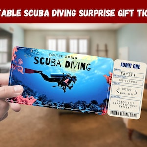 Scuba Diving  Surprise Gift Ticket - You&#39;re Going SCUBA DIVING - Printable, Pass, Editable, Instant Download, Travel Print Invitation