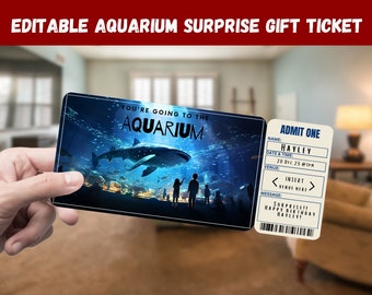 Aquarium Surprise Gift Ticket: Editable Printable Pass (Instant Download)