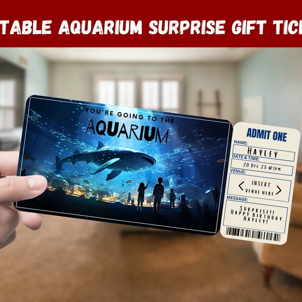 Aquarium Surprise Geschenkkarte - Du gehst zum AQUARIUM - Printable, Pass, Bearbeitbar, Sofort-Download, Travel Print Einladung