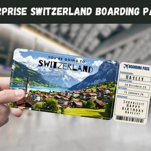 Schweiz Reise Überraschungsgeschenk Ticket - Sie gehen in die SCHWEIZ, Flug, Bordkarte, bearbeitet, Sofort Download, Reisedruck