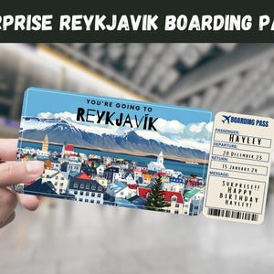 Biglietto regalo a sorpresa per il viaggio a Reykjavik, Islanda - Stai andando a REYKJAVIK - Stampabile, Volo, Modificabile, Download immediato, Stampa di viaggio