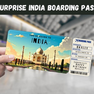 Billet cadeau surprise voyage en Inde - Vous allez en Inde - Imprimable, vol, carte d'embarquement, modifiable, téléchargement immédiat, impression de voyage