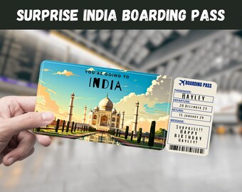 India Trip Surprise Boarding Pass Ticket: Editable Travel Gift (Digital Download)
