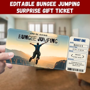 Boleto de regalo sorpresa de Bungee Jumping - Vas a BUNGEE JUMPING - Imprimible, Pase, Editable, Invitación de impresión instantánea