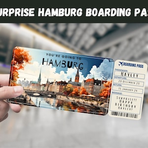Hamburg, Deutschland Reise Überraschungsgeschenk Ticket - Sie gehen nach HAMBURG - Printable, Flug, Bordkarte, bearbeitbar, Instant, Reisedruck