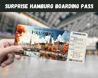 Billet cadeau voyage surprise à Hambourg, Allemagne - Vous allez à HAMBOURG - Imprimable, vol, carte d'embarquement, modifiable, instantané, impression de voyage