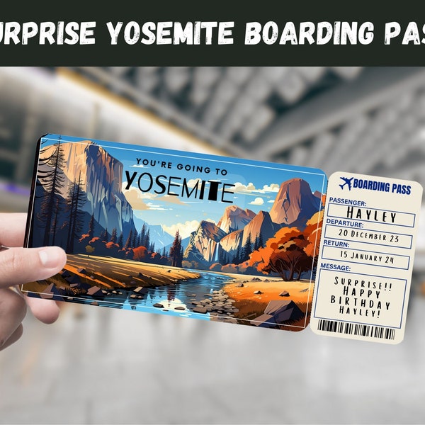 Yosemite National Park Surprise Gift Ticket - You're Going to YOSEMITE - Printable, Flight, Boarding Pass, Instant, Editable, Travel Print