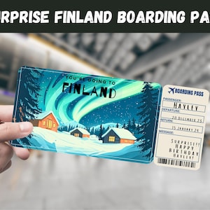 Finnland Reise Überraschungsgeschenk Ticket - Sie gehen nach FINLAND - Printable, Flug, Bordkarte, bearbeitbar, Sofort Download, Reisedruck