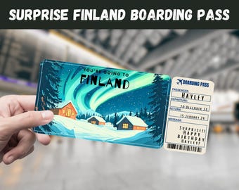 Finland Boarding Pass, Surprise Trip Reveal, Travel Gift, Editable (Digital Download)