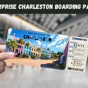Charleston SC USA Reise Überraschungsgeschenk Ticket - Sie gehen nach CHARLESTON - Printable, Flug, Bordkarte, bearbeitbar, Instant, Reisedruck