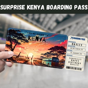 Boleto de regalo sorpresa de viaje a Kenia - Vas a KENIA - Imprimible, Vuelo, Tarjeta de embarque, Editable, Descarga instantánea, Impresión de viaje