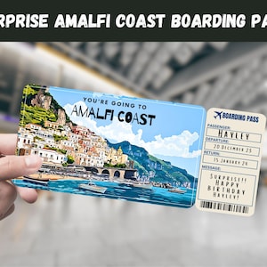 Amalfi Coast Trip Surprise Geschenk Ticket - Sie gehen zur AMALFI COAST - Printable, Flug, Bordkarte, bearbeitbar, Instant, Travel Print