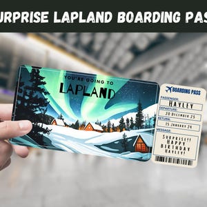 Billete de regalo sorpresa para el viaje a Laponia, Finlandia: vas a LAPONIA: imprimible, vuelo, tarjeta de embarque, editable, instantánea, impresión de viaje