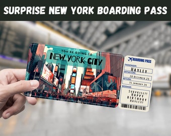 New York City NY USA Trip Surprise Gift Ticket - You're Going to NYC- Printable, Flight, Boarding Pass, Editable, Instant, Travel Print