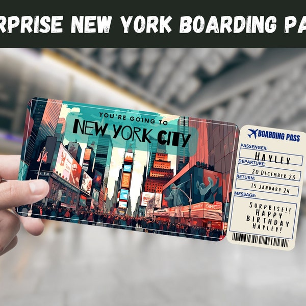 New York City NY USA Trip Surprise Gift Ticket - You're Going to NYC- Printable, Flight, Boarding Pass, Editable, Instant, Travel Print