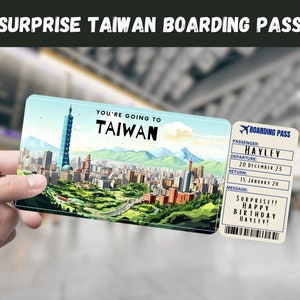 Billete de regalo sorpresa para viaje a Taiwán: vas a TAIWÁN: imprimible, vuelo, tarjeta de embarque, editable, descarga instantánea, impresión de viaje