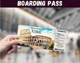 Rome Italy Boarding Pass, Surprise Trip Reveal, Travel Gift, Editable (Digital Download)