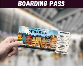 Stockholm Sweden Boarding Pass, Surprise Trip Reveal, Travel Gift, Editable (Digital Download)