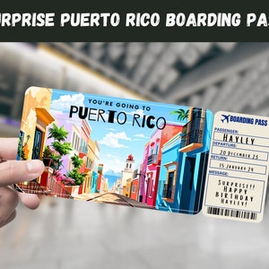 Puerto Rico Trip Surprise Geschenkticket - Sie gehen nach PUERTO RICO - Printable, Flug, Bordkarte, bearbeitbar, Instant, Travel Print