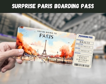 Paris, France Trip Surprise Gift Ticket - You&#39;re Going to PARIS - Printable, Flight, Boarding Pass, Editable, Instant Download, Travel Print